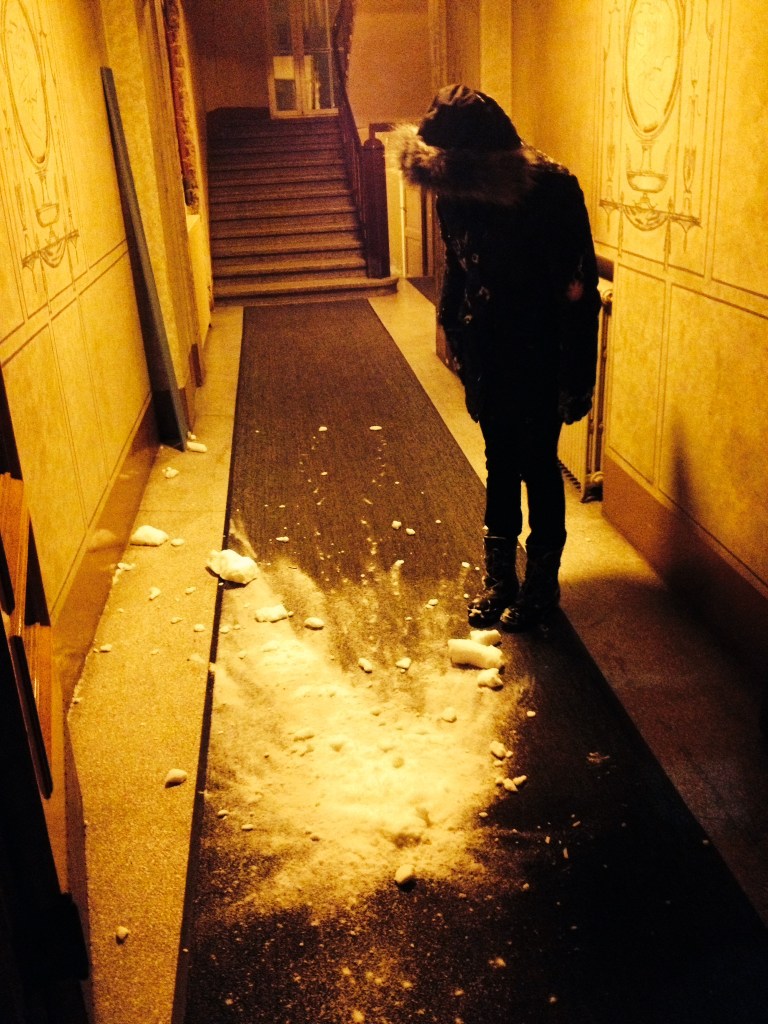 snowball fight in the corridor